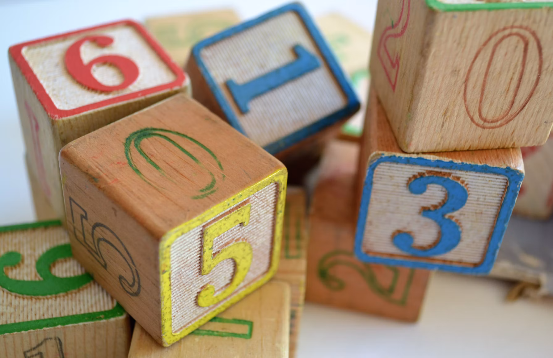 Colourful numbers on wooden learning blocks